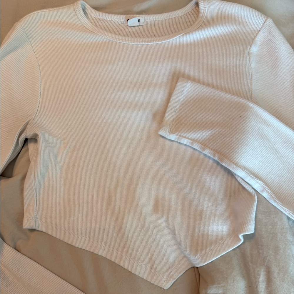 Garage White Ribbed Long Sleeve Top